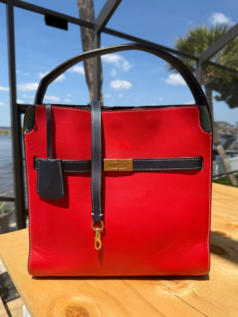 Lee Radziwill Large Double Satchel Tory Burch bag in Red Apple and blue